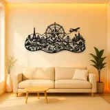 Compass Mountain Flow Metal Wall Art | Nature Silhouette Decor