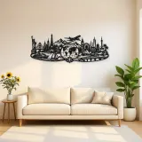 World Map Travel Line Metal Wall Art | Travel and City Wall Decor