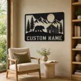 Personalized Bear and Log Cabin Metal Wall Art - lifestyle view 4