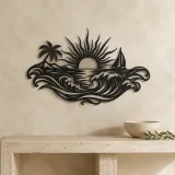 Rising Sun over Waves Metal Wall Art | Celestial Boho Wall Decor - lifestyle view 3