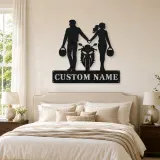 Personalized Helmet Holding Motorcycle Couple Metal Wall Art - lifestyle view 2