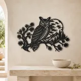 Owl Moon Branch Metal Wall Art | Wildlife Silhouette Decor - lifestyle view 3