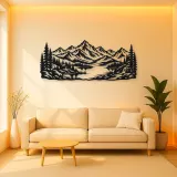 Highland Lake View Metal Wall Art | Nature Silhouette Decor