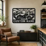 Personalized Cruiser Motorcycle Metal Wall Art with Mountain Road - lifestyle view 4