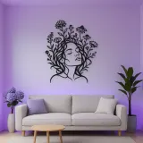 Wildflower Face Metal Wall Art | Minimalist Woman Line Art