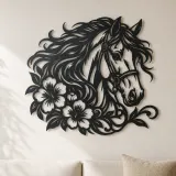 Pferdekopf-Blüten Metall-Wandkunst | Reiterliche Wanddekoration