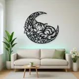 Sleeping Cat Crescent Metal Wall Art | Pet Lover Silhouette Decor