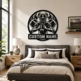 Personalized Football Player Crossed Balls Flame Metal Wall Art - lifestyle view 2