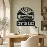Personalized Pontoon Boat Metal Wall Art with Mountain Lake - lifestyle view 4