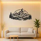 Moonlit Mountain Arc Metal Wall Art | Nature Silhouette Decor