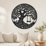 Arte mural de metal Tree with Swing | Decoración mural botánica de metal