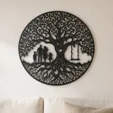 Árbol de Raíces Familiares Cartel de Metal | Decoración Silueta Familiar