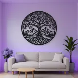 Tree and Mountain Circle Metal Wall Art | Botanical Metal Wall Decor