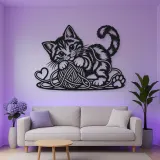 Playful Kitten Yarn Metal Wall Art | Pet Lover Silhouette Decor