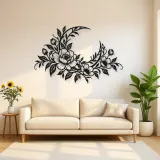 Floral Moon Arc Metal Wall Art | Botanical Metal Wall Decor
