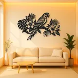 Parrot Tropical Branch Metal Wall Art | Wildlife Silhouette Decor