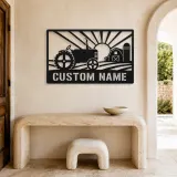 Personalized Farm Tractor Metal Wall Art with Sunrise - lifestyle view 3