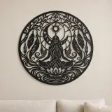 Cartel de metal Flujo de Luna y Pluma | Decoración mural boho celestial