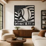 Décoration murale en métal personnalisée de joueuse de softball avec drapeau américain