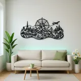 Compass Mountain Flow Metal Wall Art | Nature Silhouette Decor