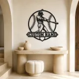 Personalized Baseball Batter Stitched Ball Metal Wall Art - lifestyle view 3