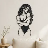 Arte de Metal de Torso en Autoabrazo | Arte Lineal Minimalista de Mujer