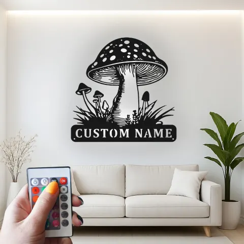 Personalisierte Pilz-Metallschild | LED Fungi Wandkunst | Vintage Wald Dekor für Naturliebhaber | Geschenk für Büro & Zuhause alternative Ansicht