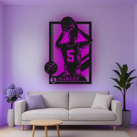Custom Basketball Player Led Light Metal Wall Art Personalized Sports Gift for Athletes Game Room Decor 2 alternate view