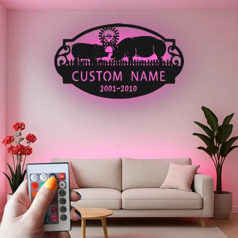 Individuelles LED-Schild Familie Schwein | Personalisierte Metall-Wandkunst | Rustikale Bauernhof-Dekoration für Scheune & Zuhause | Geschenk für Landwirte alternative Ansicht