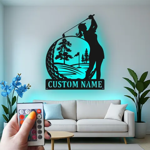 Personalisierte Golfer LED Tafel | Individuelle Metall Wandkunst für Sie | Clubhaus & Home Bar Dekor | Golf Geschenk alternative Ansicht