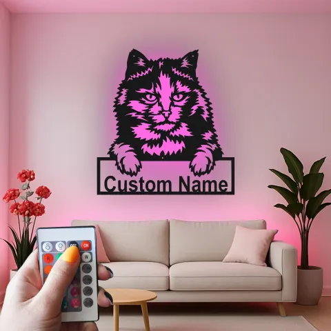 Vue alternative de Décoration murale en métal personnalisée en forme de silhouette de chat avec rétroéclairage LED - Cadeau pour les amoureux des animaux - Décor de salon
