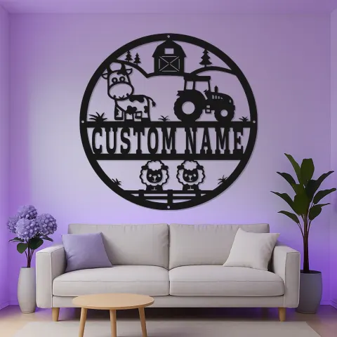 Personalized Farm Tractor Sign | LED Metal Wall Art | Custom Name Nursery Decor & Unique Farmer Gift alternate view