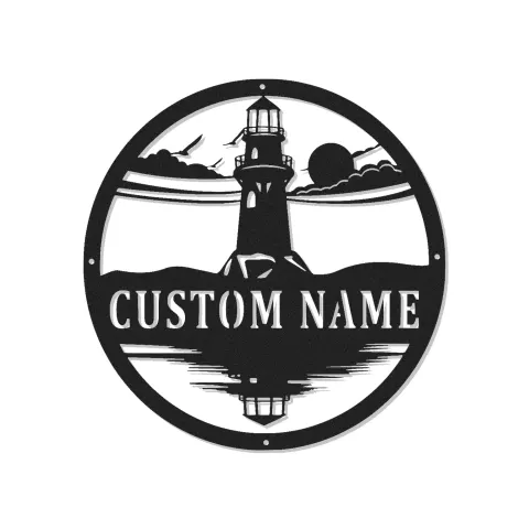 Insegna in Metallo Faro LED Personalizzata | Arte Murale Nautica Personalizzata | Decorazione Costiera per Casa e Casa al Mare