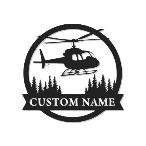 Decorazione murale in metallo personalizzata con elicottero | Arredo aeronautico illuminato LED | Insegna con nome su misura per regalo pilota, ufficio e sala hobby