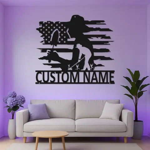 Gärtner LED-Metall-Wandkunst | Personalisierte US-Flagge Gartenschild | Individuelles Namensschild für Garten & Patio-Dekor alternative Ansicht