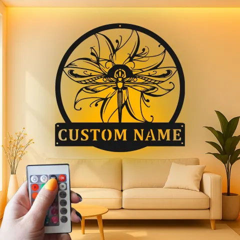 Vue alternative de Décoration murale en métal LED libellule personnalisée - Cadeau pour les amoureux de la nature - Décor de chambre ou de jardin