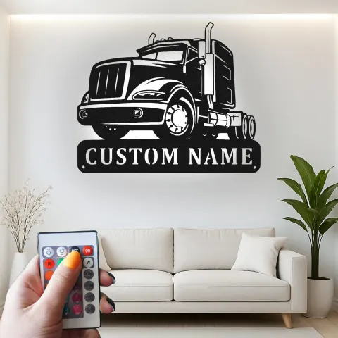 Personalisierte Trucker-Signatur mit LED | Individuelle Metall-Wandkunst für Lkw | Big Rig Dekor für Man Cave, Garage | Geschenk für Ehemann alternative Ansicht