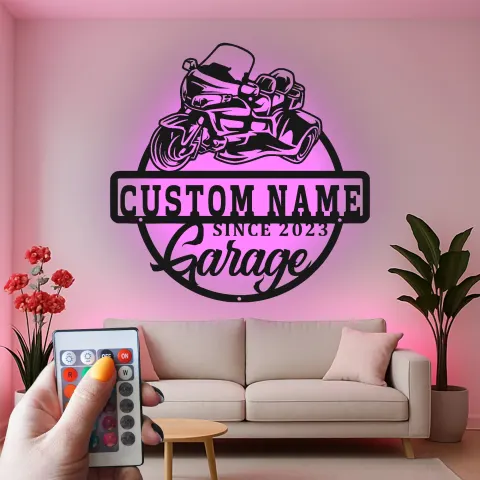 Personalisierte Motorrad LED-Leuchte | Individuelle Biker Metall-Wandkunst | Garagen-Dekor für Papa | Vintage Cruiser Bike Licht alternative Ansicht