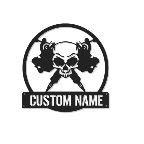 Personalisierte Skull LED-Leuchtschilder | Individuelles Metallschild für Tattoo-Studios | Edles Dekor für Tattoo-Studios und Künstlergeschenke