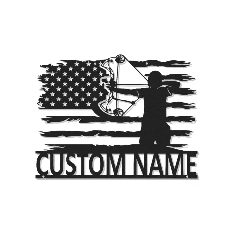 Insegna in metallo personalizzata con bandiera americana e luce LED regalo unico per arcieri decorazione man cave o garage