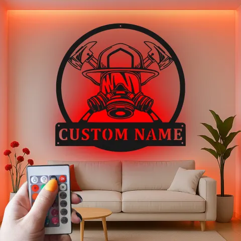 Personalized Firefighter LED Sign | Custom Metal Wall Art for Fire Station | Fireman Retirement Gift alternate view