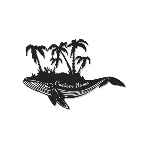 Cartel de metal personalizado con ballena y palmeras y luz LED, regalo único para amantes del océano, decoración para casa de playa