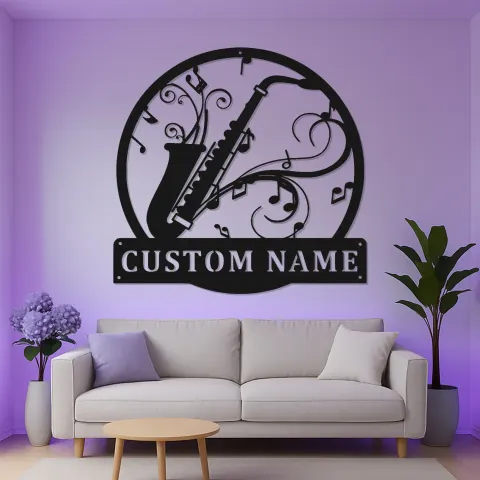 Vista alternativa de Cartel LED de Saxofón Personalizado | Decoración Mural de Metal para Estudio de Música | Regalo para Músico de Jazz | Decoración de Sala de Banda