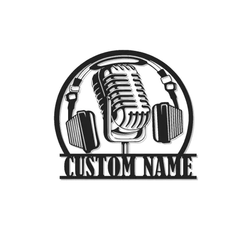 Individuelles Podcast-Studioschild | Vintage Mikrofon Metallkunst mit RGB-LED-Lichtern | Personalisierte Musiker Namensdekoration