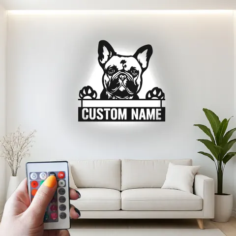 Französische Bulldogge LED Metallschild | Personalisierte Hundeschild | Individuelles Geschenk für Tierliebhaber | Modernes Minimalistisches Wohndekor alternative Ansicht