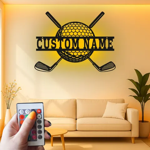 Vista alternativa de Arte mural LED de golf personalizado | Cartel con nombre de golfista personalizado | Decoración para cueva del hombre y regalo para bar en casa