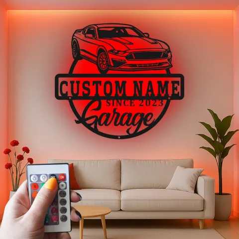 Personalisierte Garage-Schild für Muscle Cars | LED Metall-Wandkunst | Geschenk für Auto-Enthusiasten & Männerzimmer-Dekoration alternative Ansicht