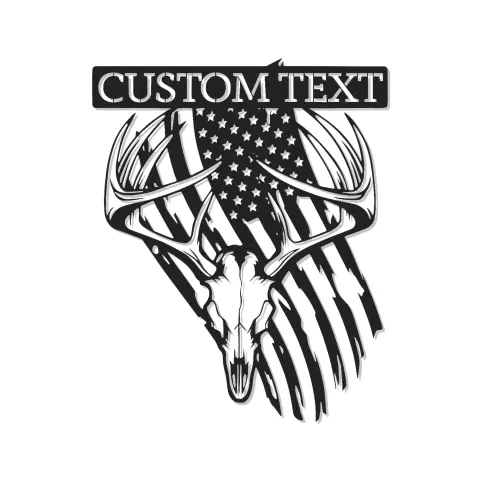 Insegna in metallo LED personalizzata con teschio di cervo e bandiera americana - Regalo personalizzato per cacciatori, decorazione rustica per man cave