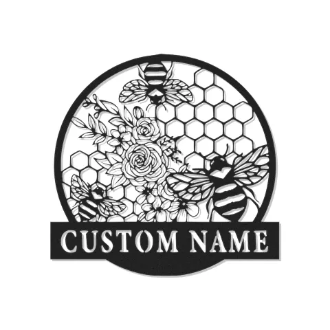 Cartel de metal LED de abeja y flores personalizado, regalo de jardín, decoración para el hogar inspirada en la naturaleza