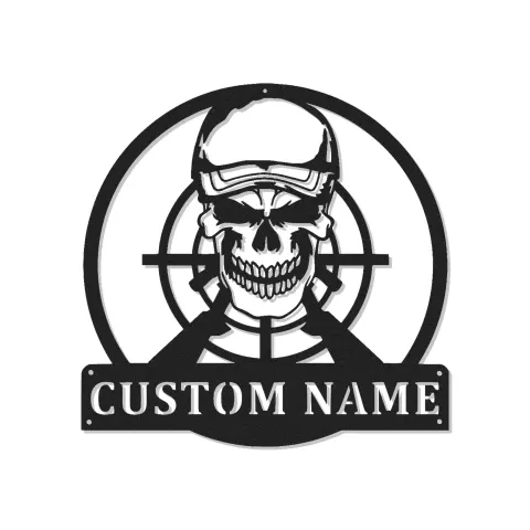 Cartel de metal LED de calavera militar personalizado | Arte mural para veteranos | Decoración táctica para hombre con mira